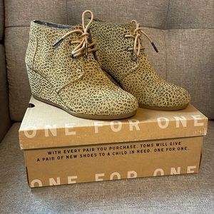 TOMS ankle wedge booties. Leopard print! Only worn a few times.